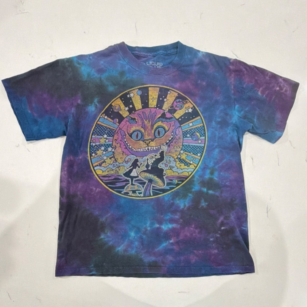 Liquid Blue Men's  Tie Dye T-Shirt Cheshire Cat Alice Multicolor S Y2K